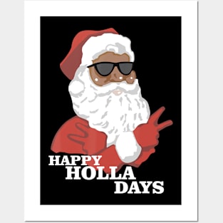 Christmas Happy Holla Days African American Santa Posters and Art